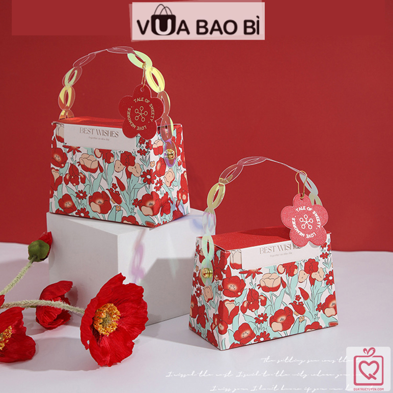 Hộp quà hình túi xách hoa Pastel H11 hộp đựng quà tặng có quai xách thời trang đẹp mắt