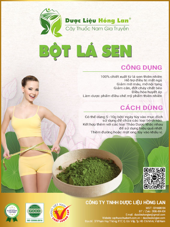 500G Bột lá sen sấy lạnh 100% nguyên chất - giúp giảm mỡ béo, ngủ ngon - Hàng Công ty loại 1