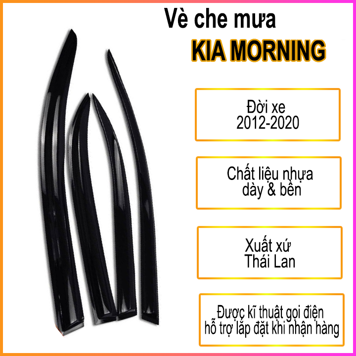 Bộ 4 vè che mưa kia morning form 2012-2020 hàng thái lan , cứng và dày