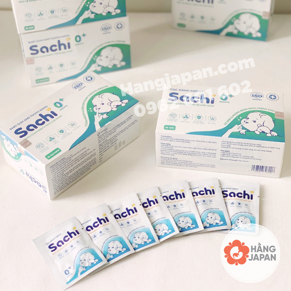 Gạc răng miệng cho bé 0+ Sachi - Hộp 30 gói