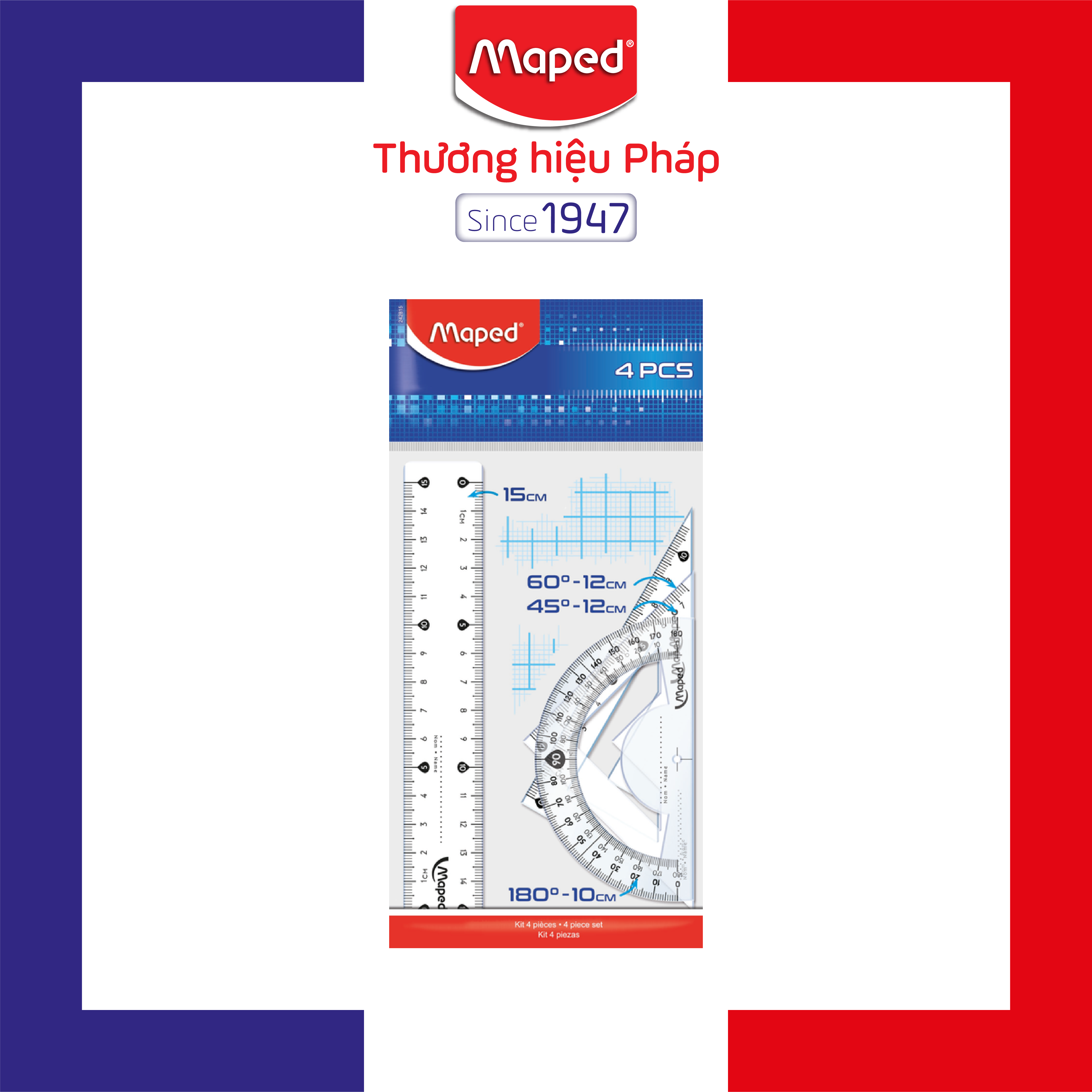 MAPED - Bộ thước Start 4 món (15cm+45°+60°+180°) - 1 Bộ