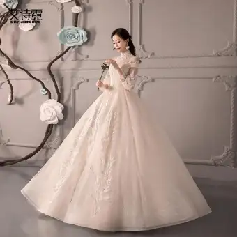 Koleksi Taobao Kerah Berdiri Gaun Pengantin 2019 Model Baru Gaya Hutan Perempuan Sedikit Super Elegan Pengantin Wanita Fantasi Berekor Panjang Ibu