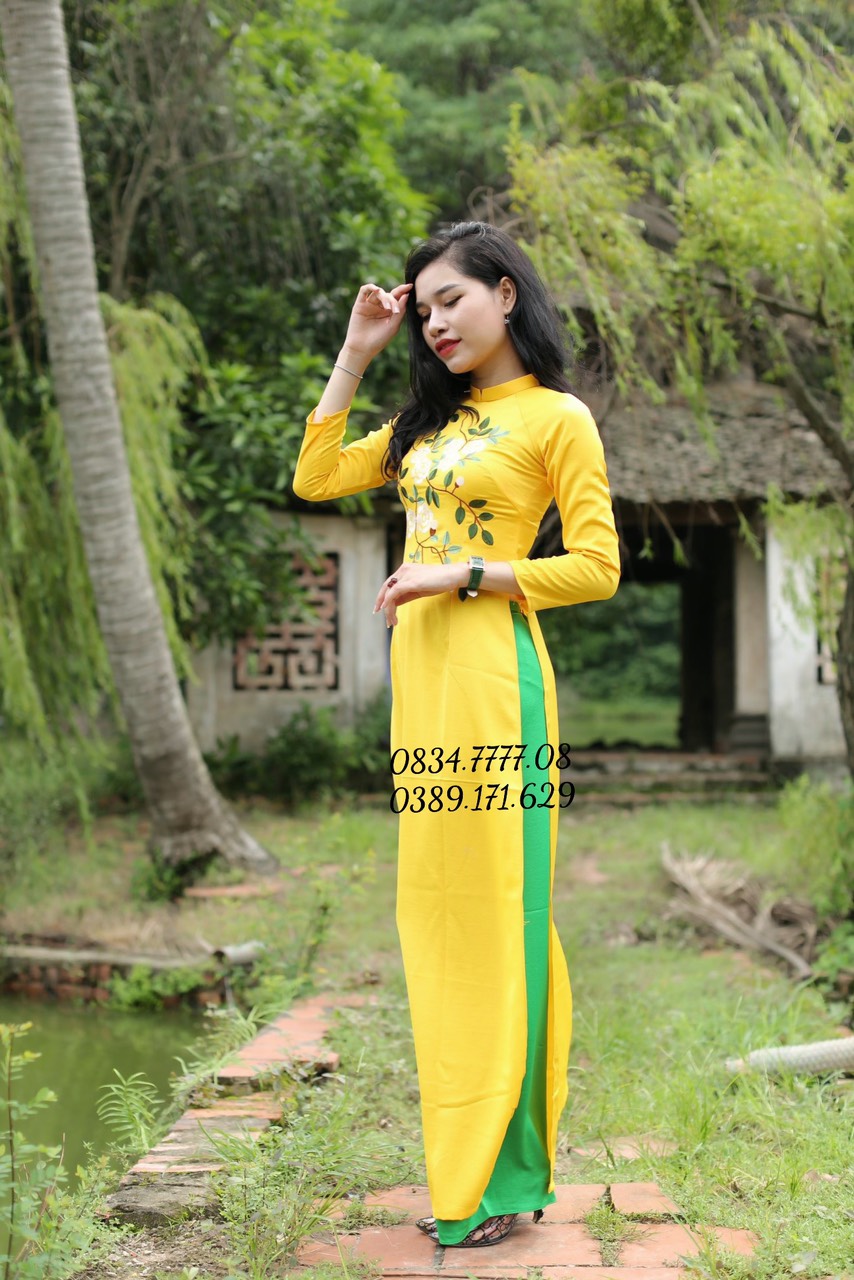 Áo dài lụa tây thi thêu lắc tay