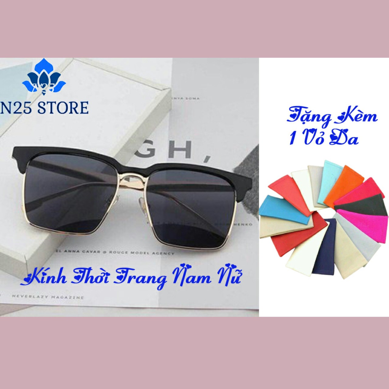 Kính Mắt Râm Nam + Nữ  Chữ V Thời Trang Cao Cấp Chống Bụi -- Màu Đen Thích Hơp Đi Biển- Đi Du Lịch