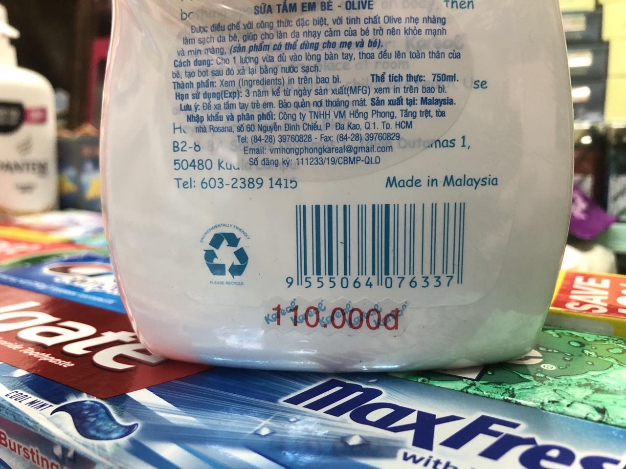 SỮA TẮM EM BÉ OLIU- KAREAL 750ml