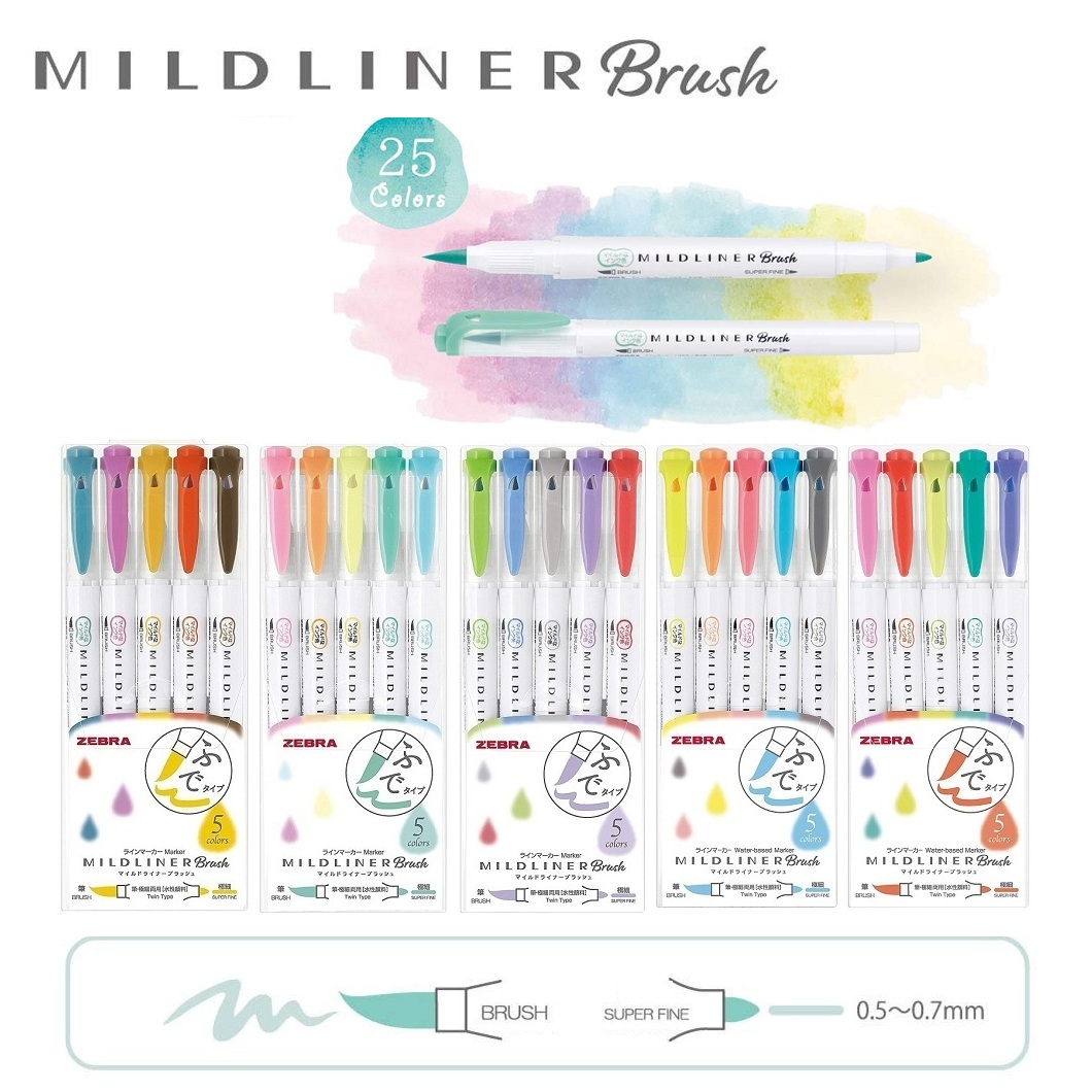 Set 5 bút 2 đầu Zebra mildliner Brush