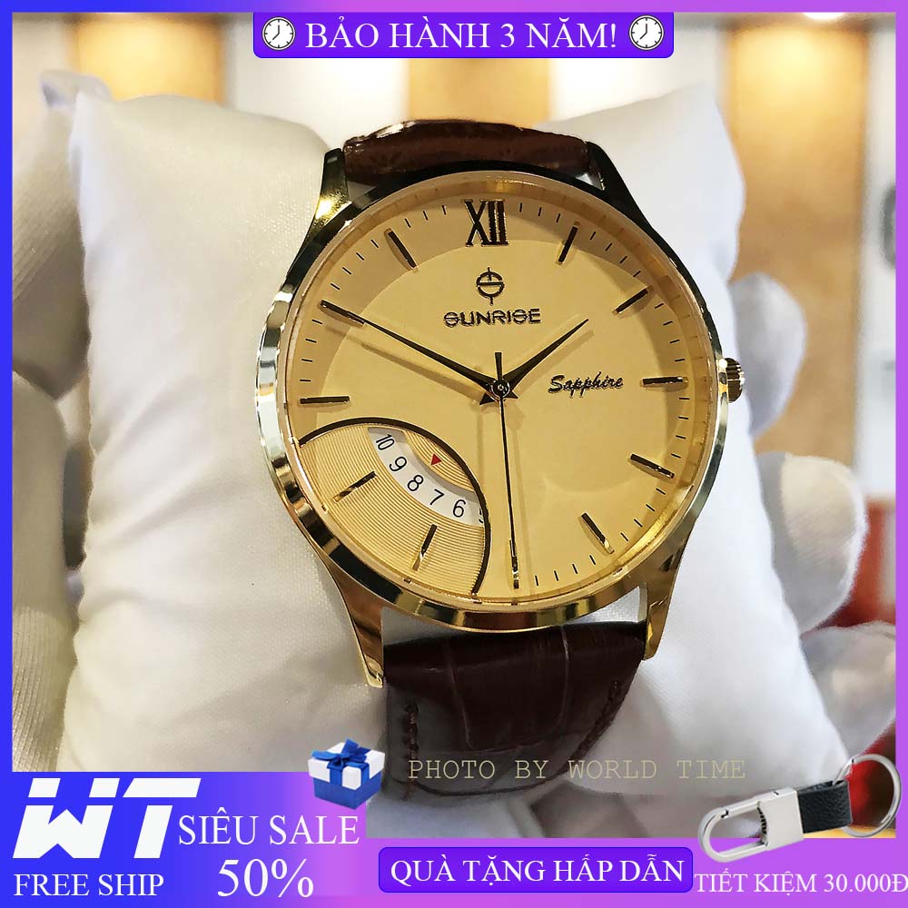 Đồng hồ pin, đồng hồ nam dây da DM783SWA mặt kính sapphire chống xước, chống nước