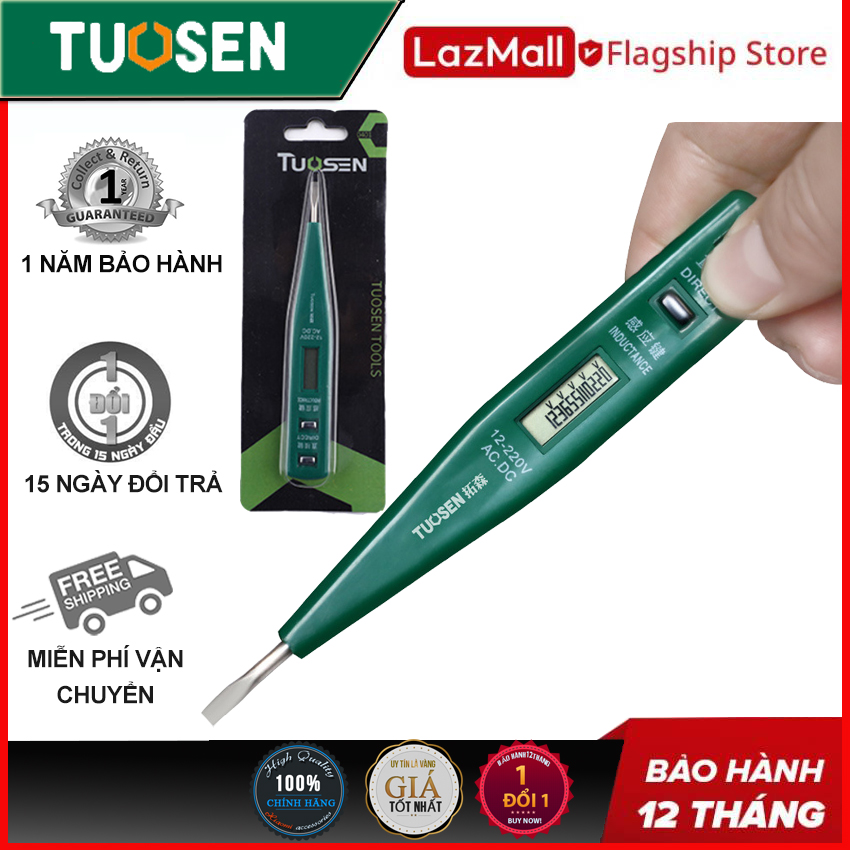 Bút Thử Điện Đa Năng AC/DC ĐO 12V-220V, KHÔNG sử dụng PIN, Có dò mạch Đứt/ Ngắt – Chính hãng TUOSEN