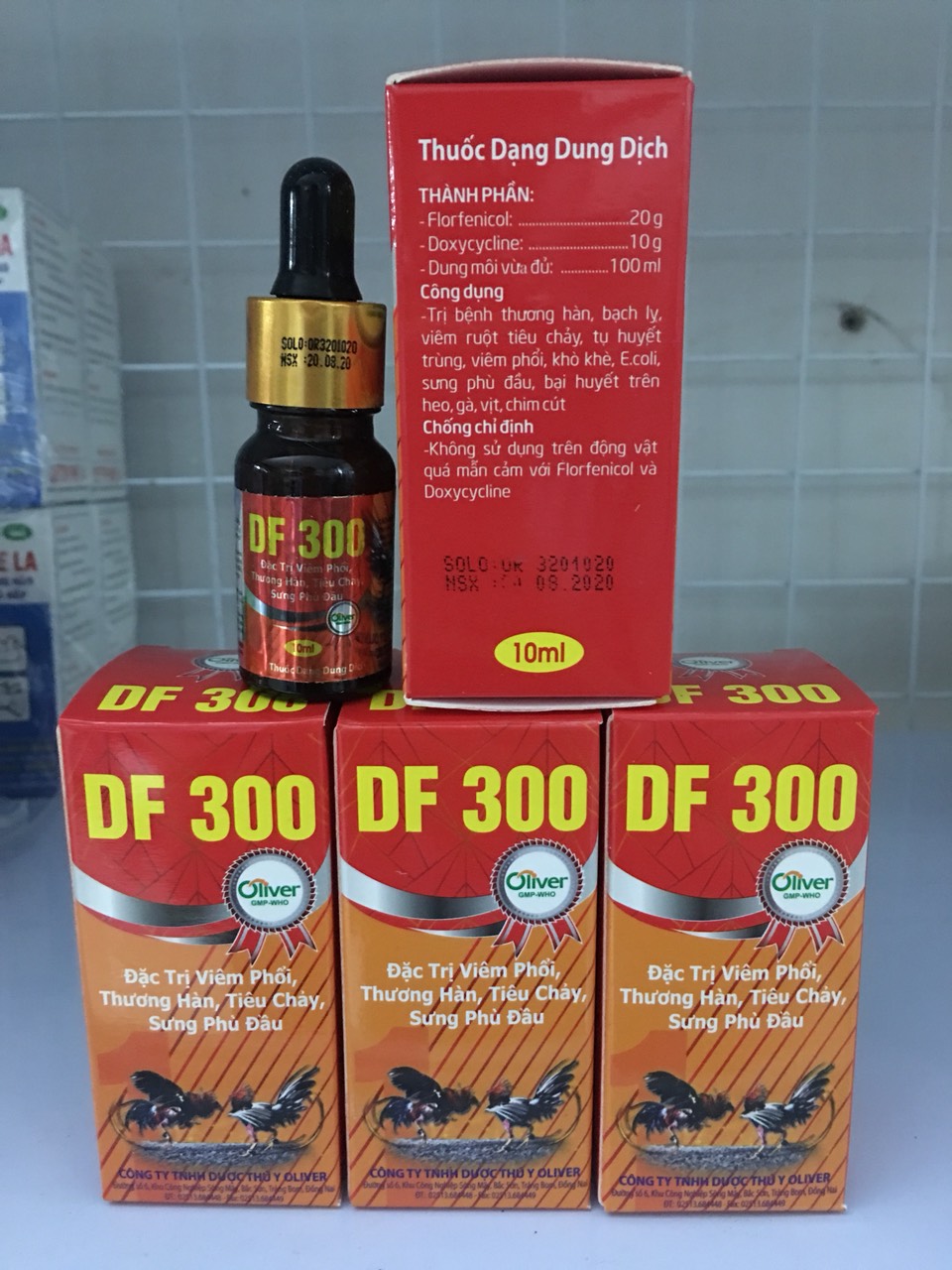 DF300 flodoxy viêm phổi, khò khè, sưng phù đầu cho gà đá (10ml)