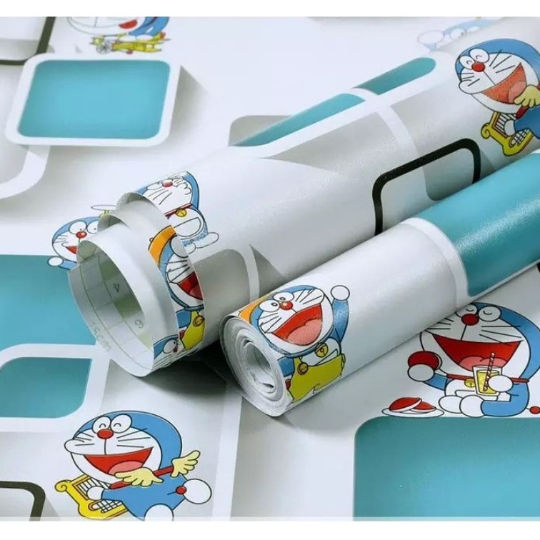 Cuộn 10m giấy dán tường doremon ô vuông khổ rộng 45cm