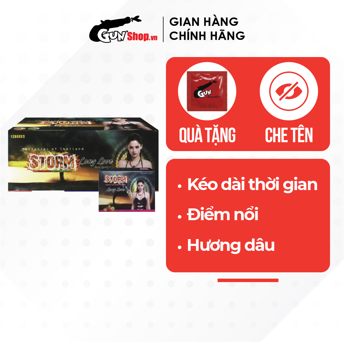 Bao cao su Storm Long Love - Kéo dài thời gian, hương dâu - Hộp 120 cái | GUNSHOP VIỆT NAM