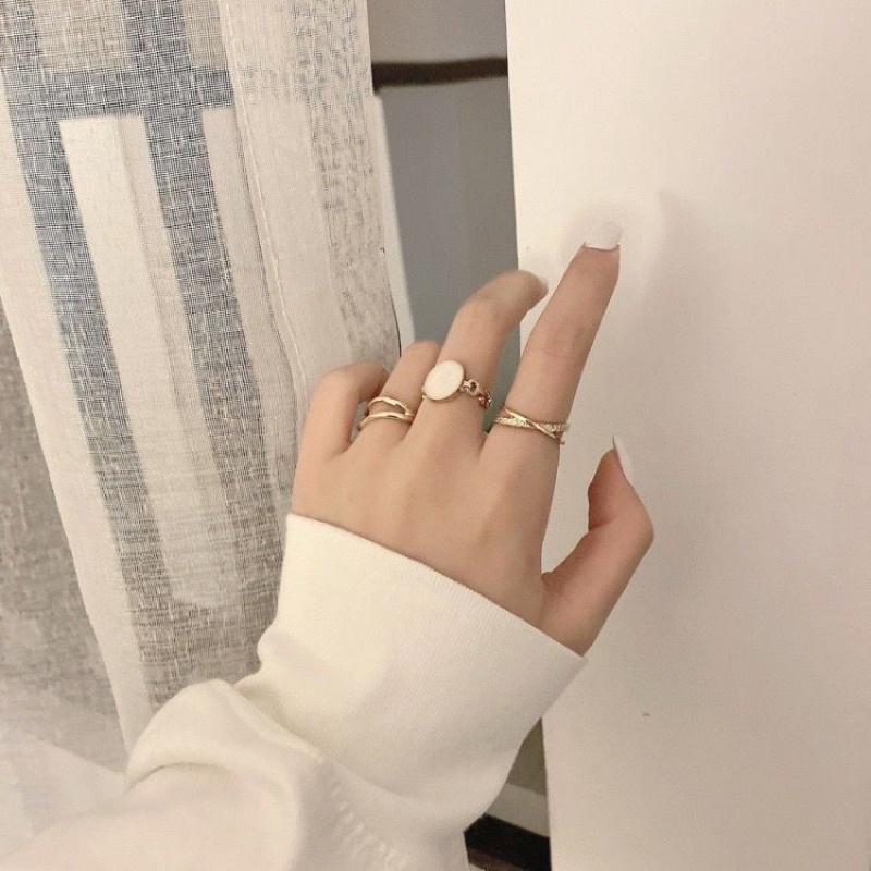 set 3 nhẫn phong cách retro , combo phong cách hàn quốc
