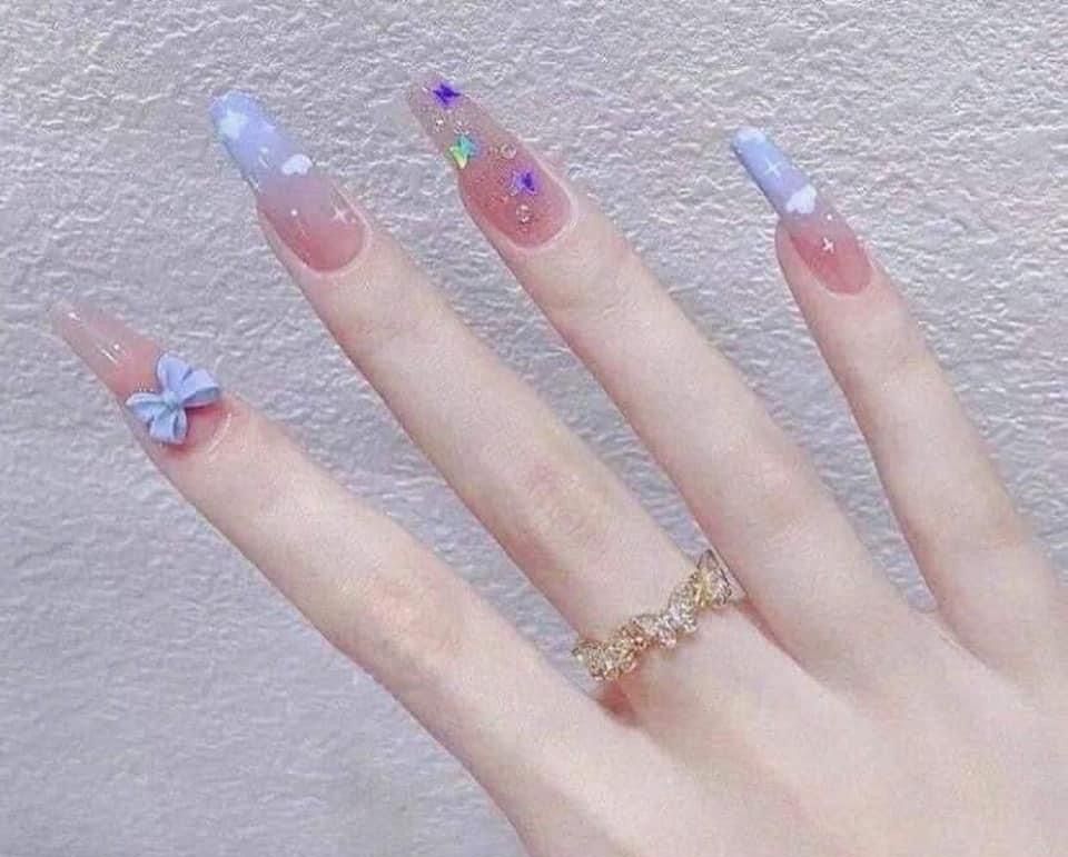 Nailbox mây ombre đính nơ mơ mộng