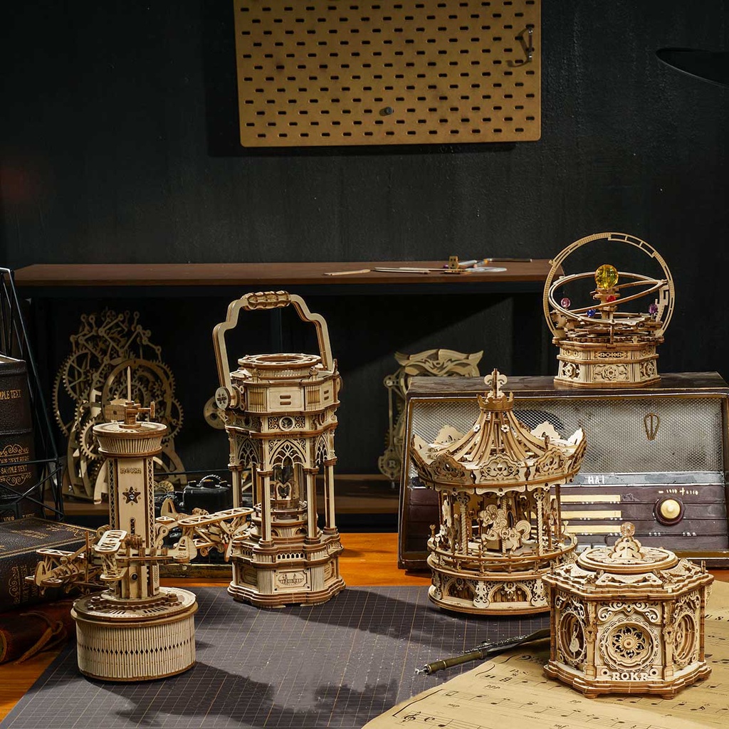 Mô Hình 3D Gỗ Robotime Hộp Nhạc Chuyển Động Starry Night, Romantic Carousel