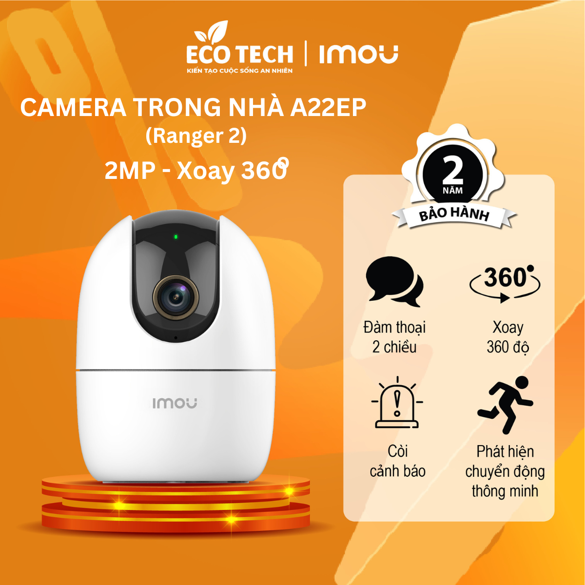 Camera Imou trong nhà A22EP IP Wifi Độ phân giải 2M Phát hiện và Cảnh báo chuyển động Đàm thoại Quay 360 độ Eco Tech Store