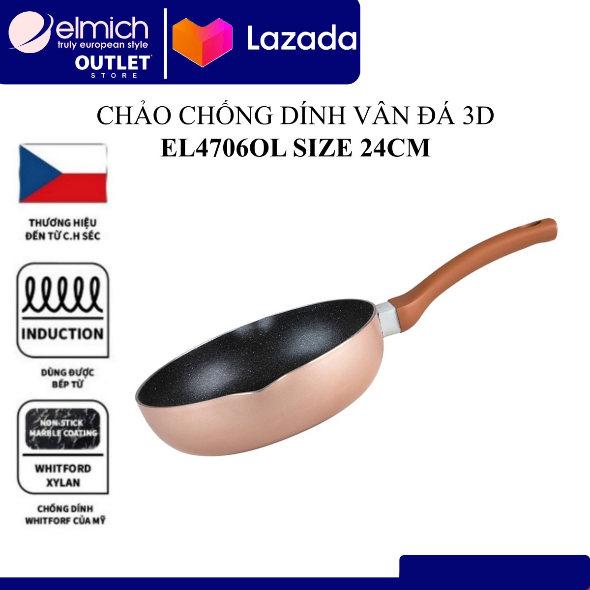 Chảo chống dính vân đá 3D ( Size 20, 24, 26, 28cm)