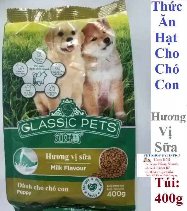 [Hoàn tiền 10%]  THỨC ĂN DẠNG HẠT CHO CHÓ CON Classic Pets Puppy Hương vị sữa Túi 400g Xuất xứ Thái Lan - Pet shop Uytinpro