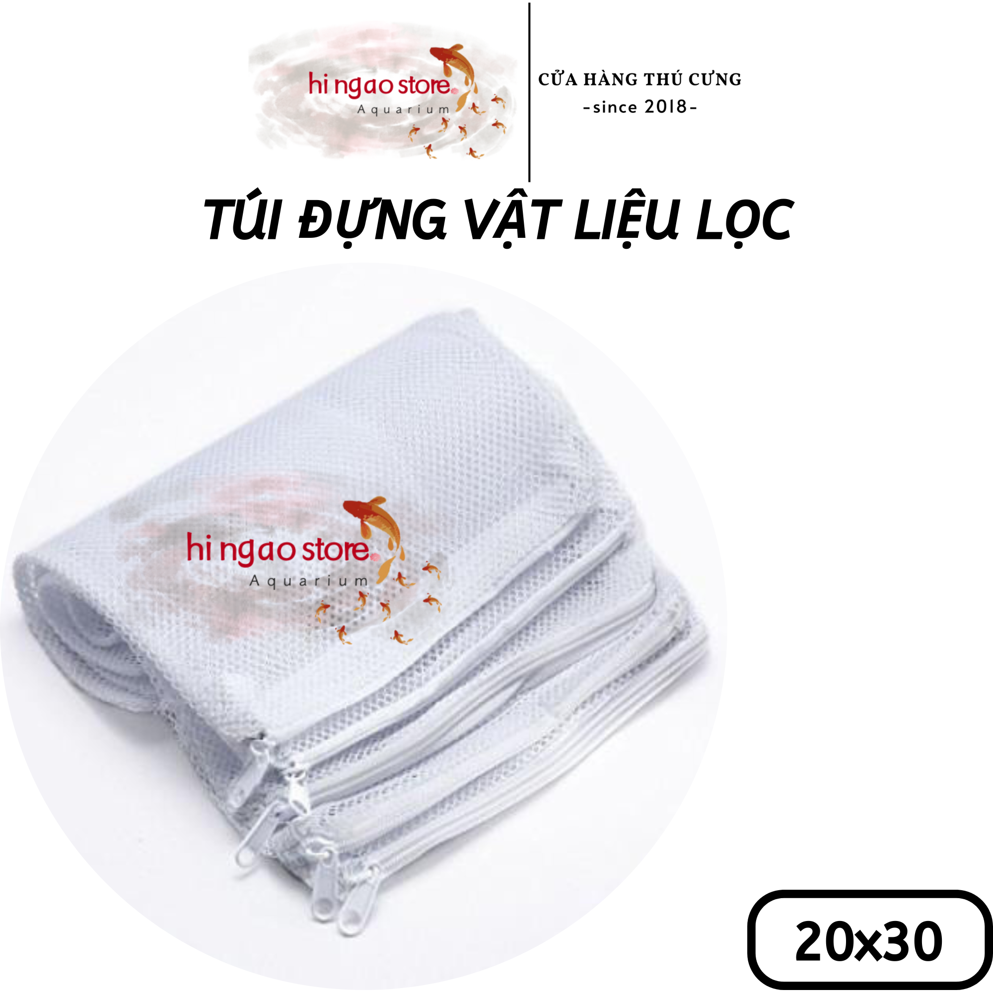 Túi đựng vật liệu lọc hồ cá size 15x20, 20x30, 27x45 - Phụ kiện cá cảnh | Hingaostore.