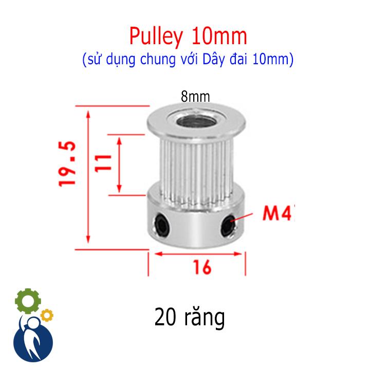 Buly, Puly, Pulley Trục 8mm - 20 Răng Đai 10,  sử dụng với dây đai 2GT-10mm
