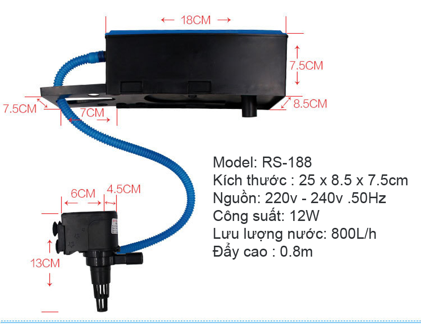 Combo máy bơm, máng lọc, RS - 188 cho hồ cá cảnh
