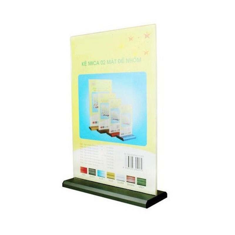 [HCM]Kệ Mica 2 mặt A5 ngang - Đế lùa nhôm - E34 - 210x150mm