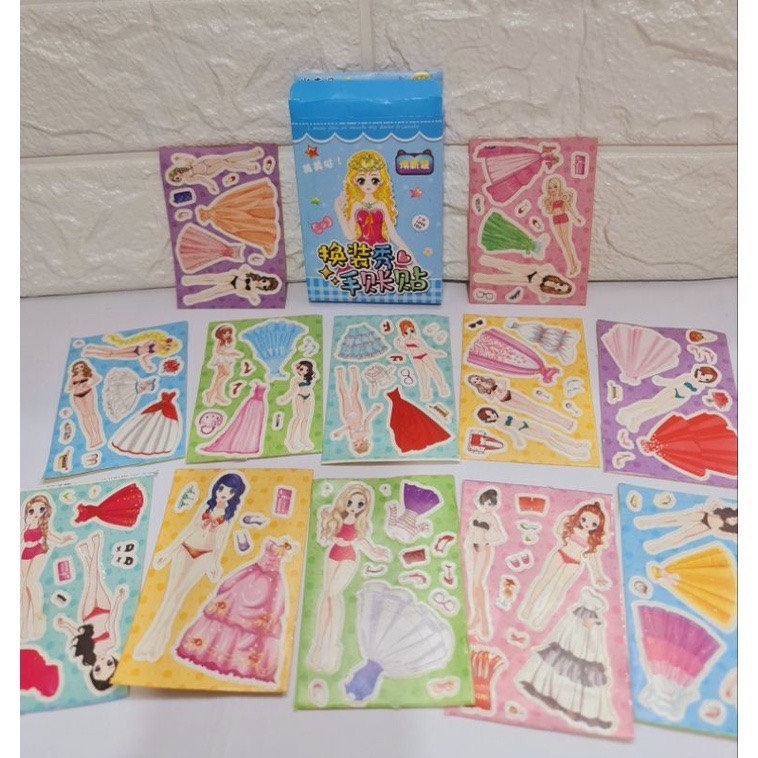 Bộ 8 tờ Sticker dán công chúa thay trang phục