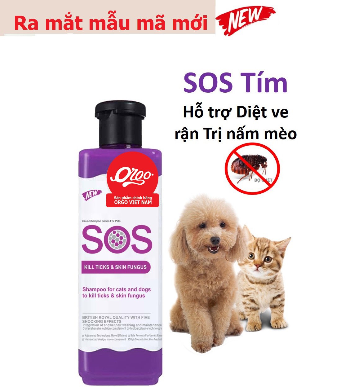 Hanpet - Sữa Tắm SOS tím diệt ve rận (dùng cho mọi loại chó mèo) ( 366d)