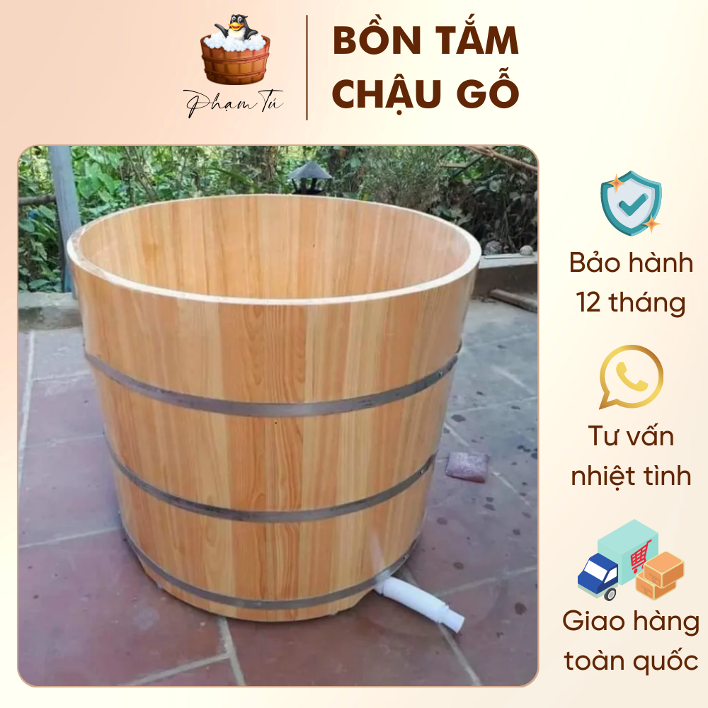 Bồn tắm gỗ thông nhập khẩu️ Châu Âu, bồn ngâm tắm thảo dược giữ nhiệt tốt