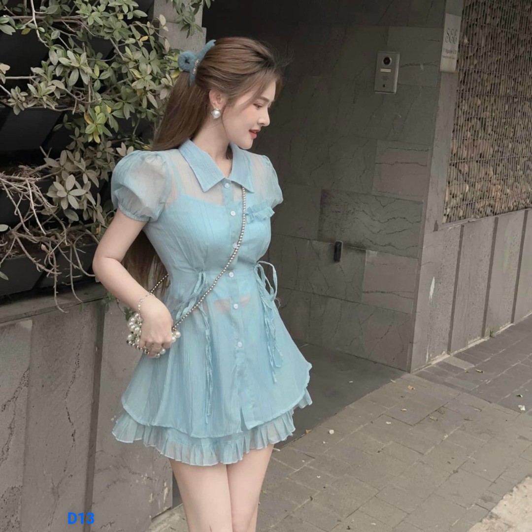 Sét voan tơ áo cột dây eo 3 món có áo trong