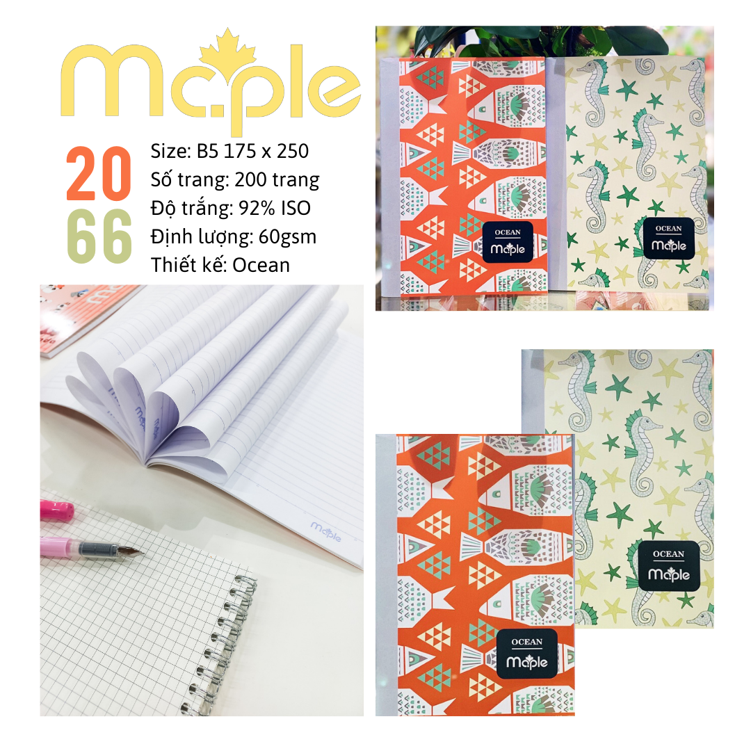 [MC.PLE] Vở Kẻ ngang B5 Mc.ple 200 trang OCEAN, định lượng 60gsm, độ trắng 92% ISO - Sổ tập vở chất lượng, bám mực tốt - MS2066