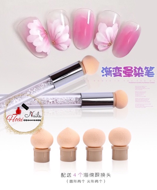 Bút dặm ombre 2 đầu+ tặng kèm 4 mút Phụ kiện Nail