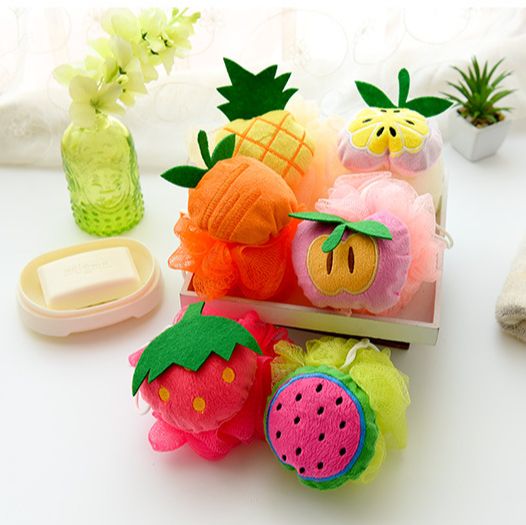 MULTI-COLOR FRUIT-SHAPED BATH BATH BATH BRUSH Mesh back scrubbing mesh bath