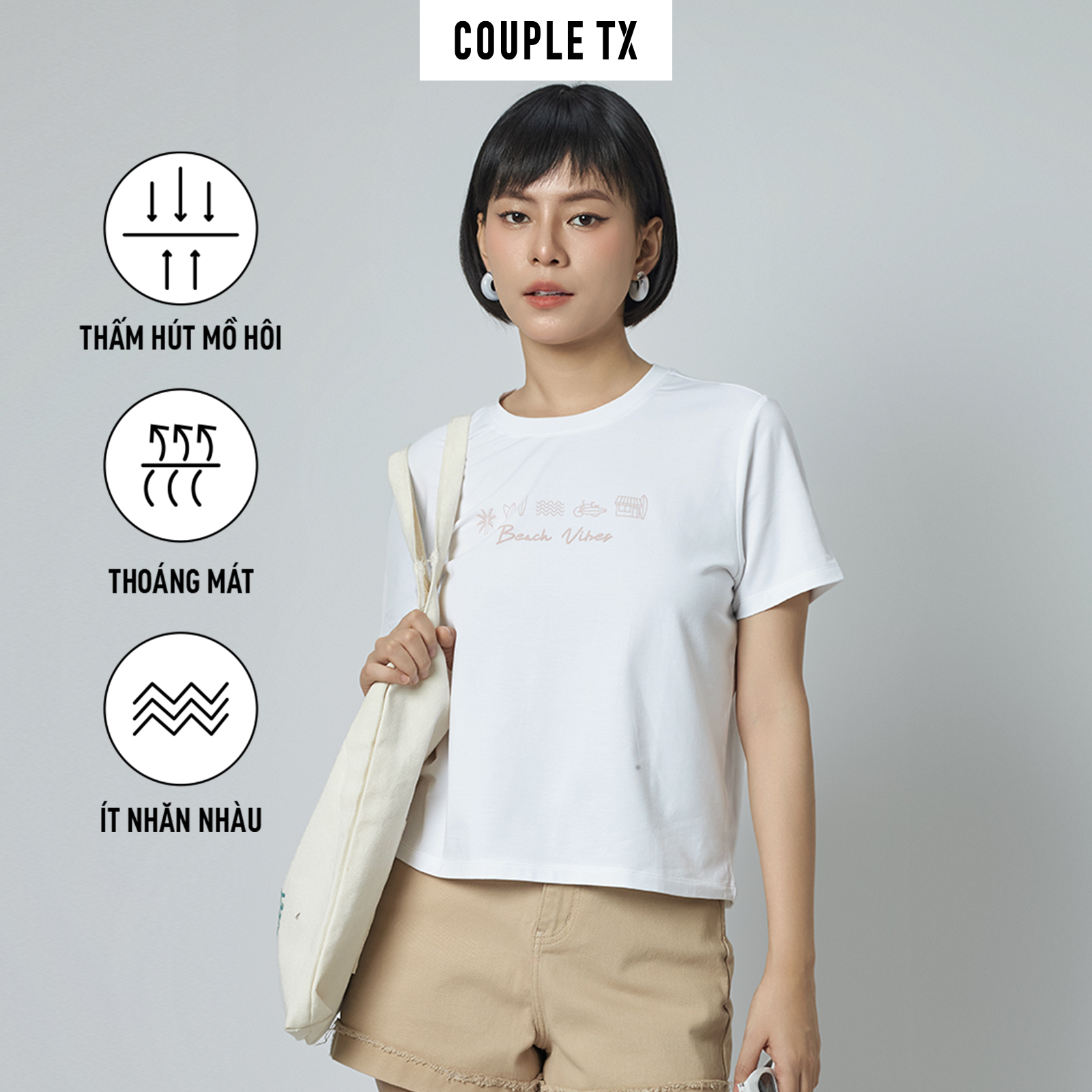 [15.1 - 17.1 Voucher lên đến 200K] Áo Thun Nữ COUPLE TX - Áo Thun Cotton, Tay Ngắn, Cổ Tròn Hình In Icon WTS 2369