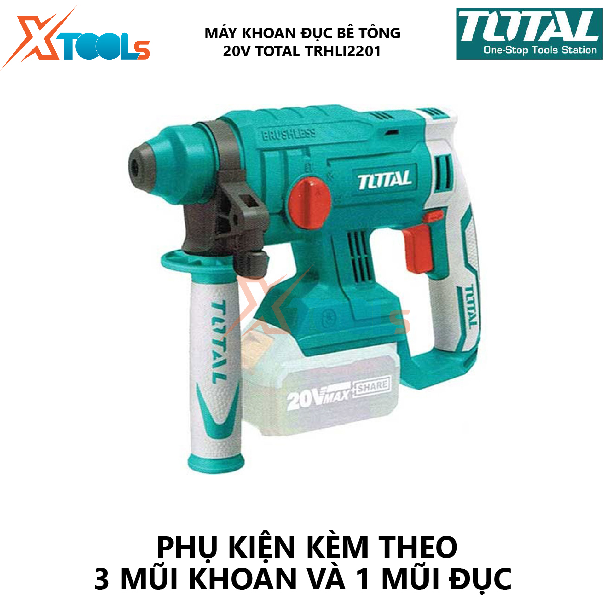 Machine concrete drill battery total TRHLI2201 machine hole building material portable no-load 0 - 1350 rpm/min, speed hammer 0 - 4700 BPM high performance at [xsafe] [XTools]