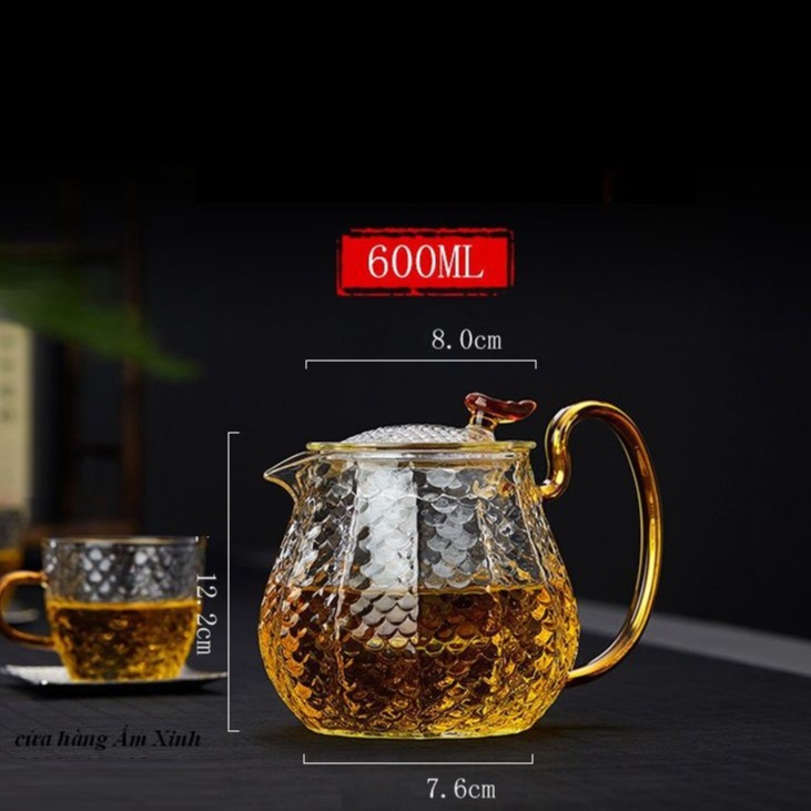 Bộ ấm chén pha trà thủy tinh chịu nhiệt 560 ml