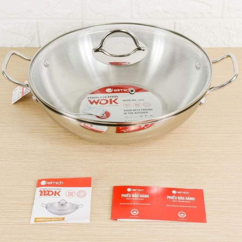 Chảo xào 5 đáy inox 304 elmich 32cm el-3255 dùng bếp từ