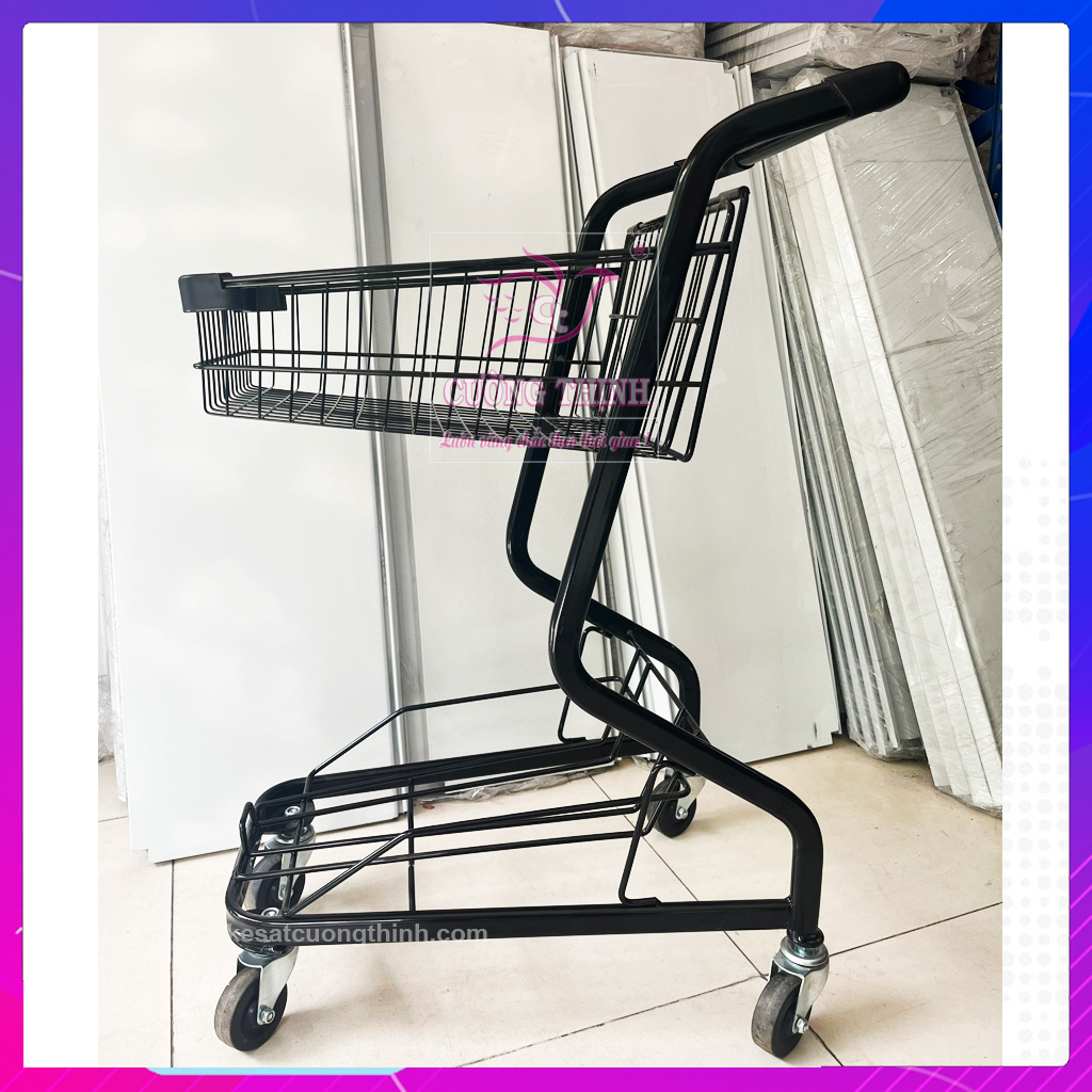 Xe đẩy siêu thị 2 tầng, chở hàng tiện ích