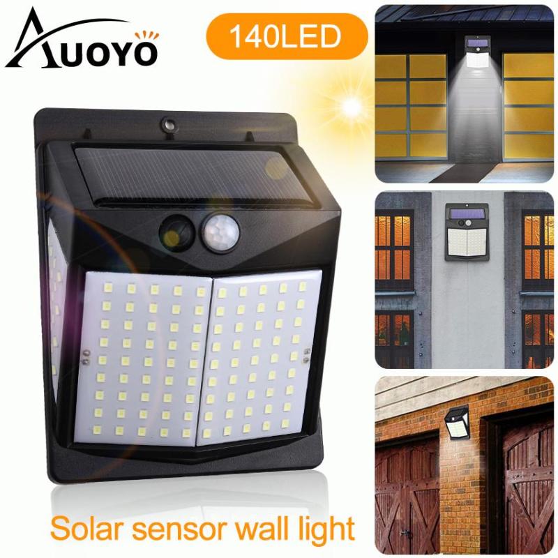 Auoyo 140 LED Solar Light Outdoor Lighting PIR Motion Sensor Waterproof Garden Light with 270° Wide Angle Decoration Stair Pathway Yard Emergency Security Solar Lamp