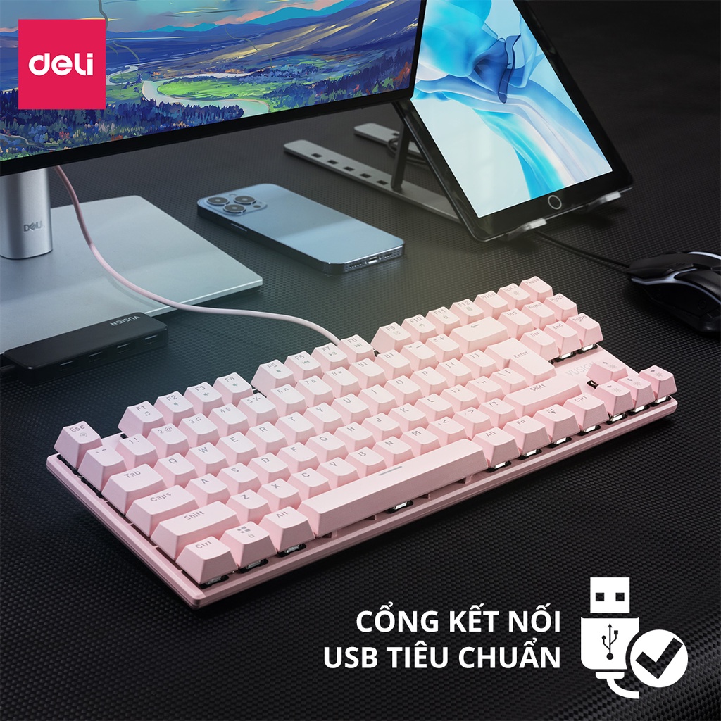 Bàn Phím Cơ Deli - Có LED RGB Phù Hợp Văn Phòng Gaming Chuyên Nghiệp Có Dây Dành Cho Laptop PC Bàn Phím Cơ Cho Game Thủ Blue Switch Đa Năng, Có Thể Thay Keycap