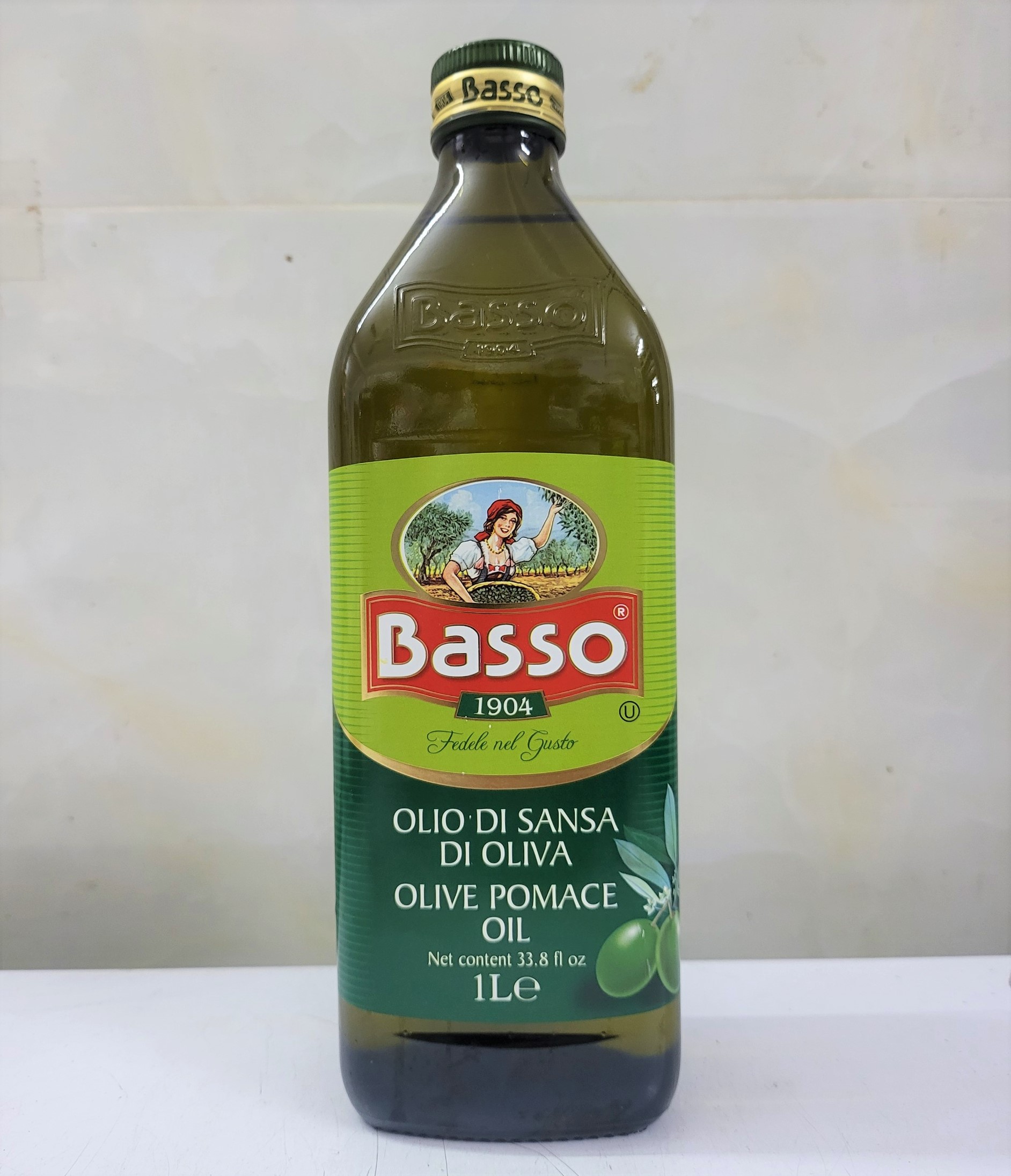 CHAI LỚN 1 Lít POMACE  DẦU Ô LIU TINH CHẾ Italia BASSO Pomace Olive Oil euf