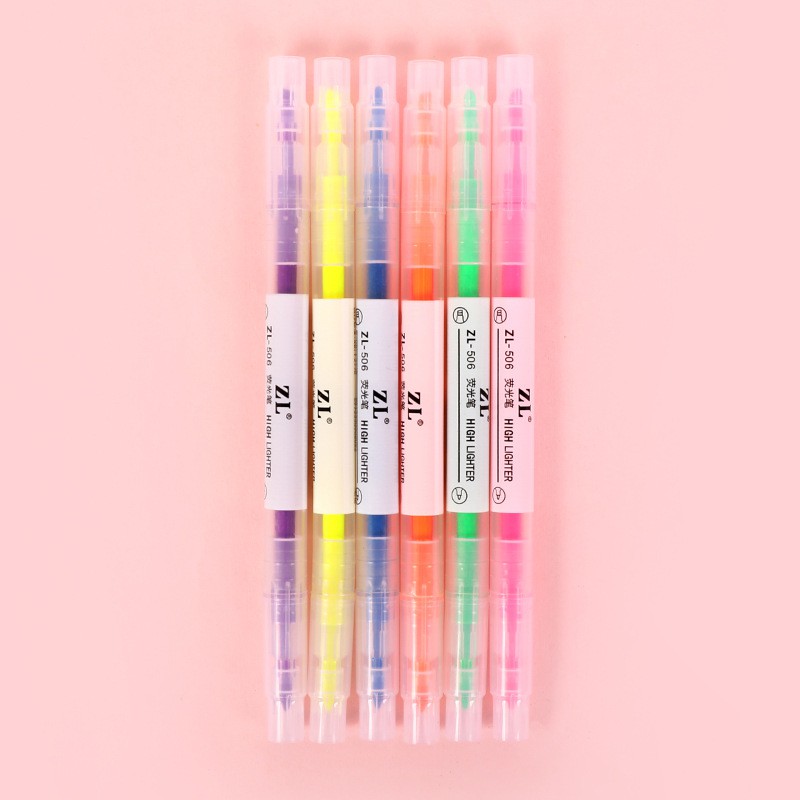 Set 6 bút highlight dạ quang pastel 2 đầu tiện dụng