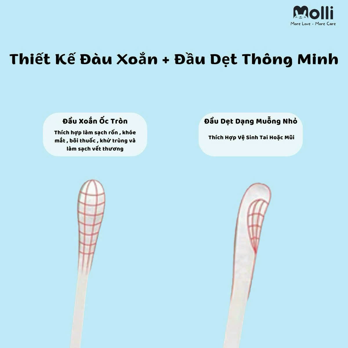 Tăm bông đa năng thân giấy Molli cho bé (Hộp 200/ 400 que)