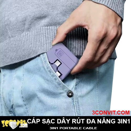 Cáp Sạc USB 3in1 Rút Gọn Đa Năng