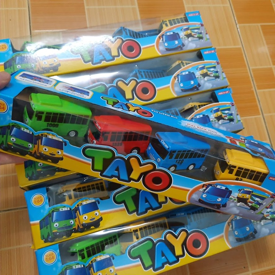 Bộ xe buýt Tayo The little bus đồ chơi trẻ em gồm 4 xe ô tô mini bằng nhựa