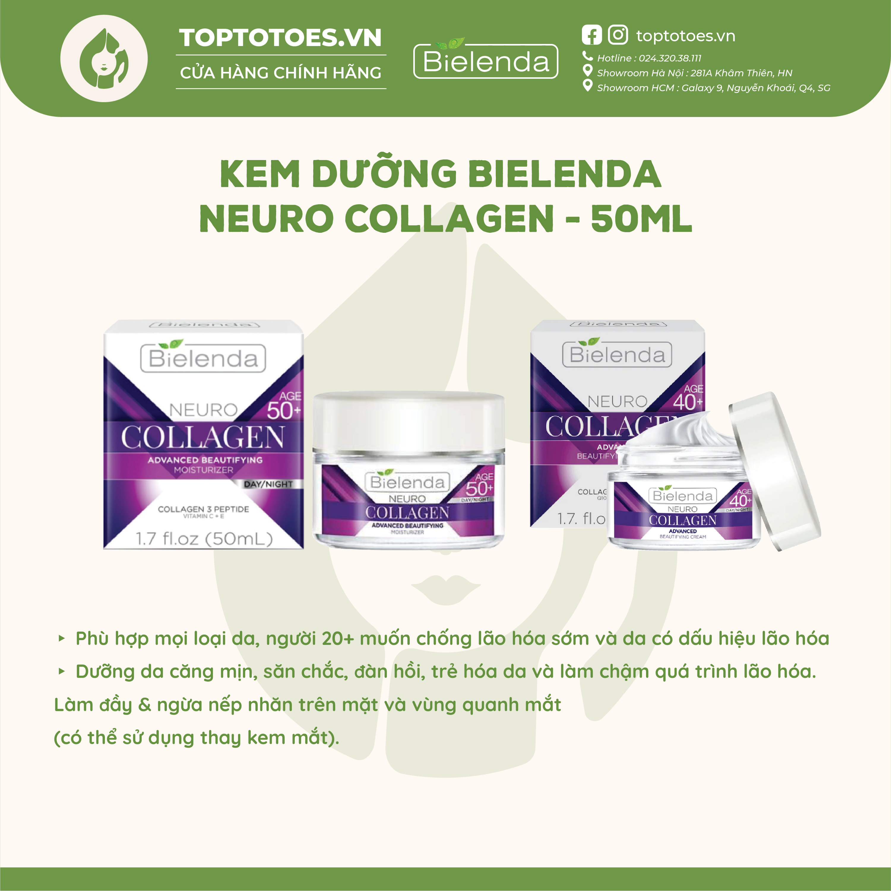 Kem dưỡng Bielenda Neuro Collagen dưỡng ẩm sâu, trẻ hoá, giúp da căng mịn