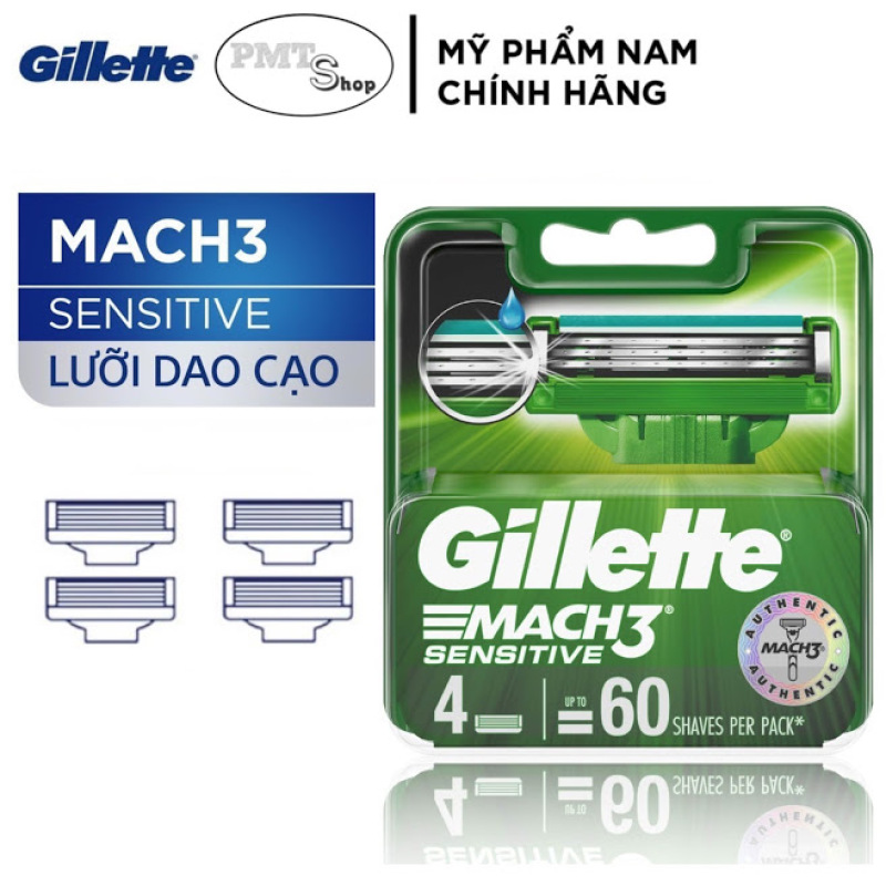 Hộp Lưỡi dao cạo râu Gillette Mach 3 Sensitive vỉ 4 cái mẫu mới - Mach3 3 lưỡi cao cấp nhập khẩu