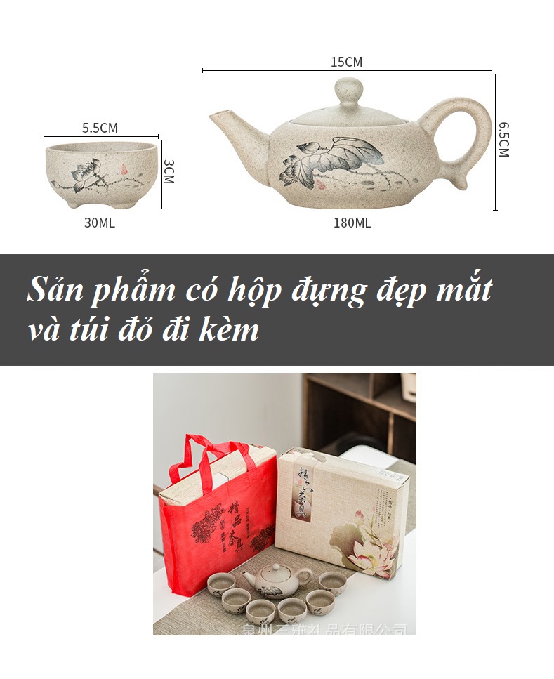 Bộ ấm chén sứ pha trà cao cấp họa tiết Hoa Sen