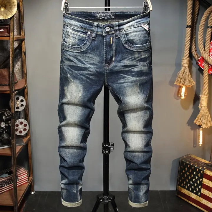tapered blue jeans