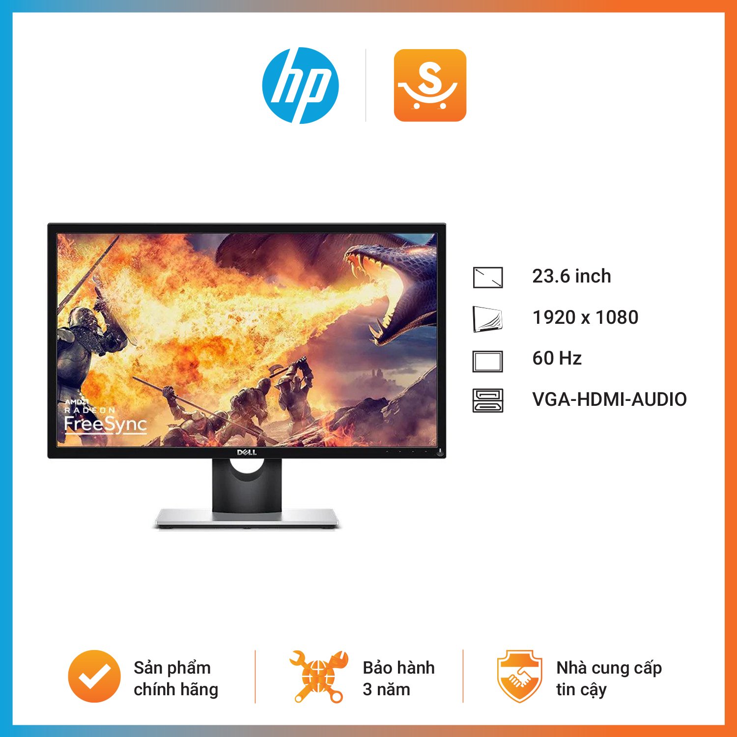 Màn hình Dell SE2417HGX (23.6 inch/FHD/TN/75Hz/5ms/300 nits/Audio-Out/HDMI+VGA/Gaming)