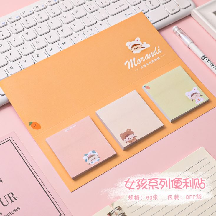 Set 3 tập giấy note Morandi gấu cute H180
